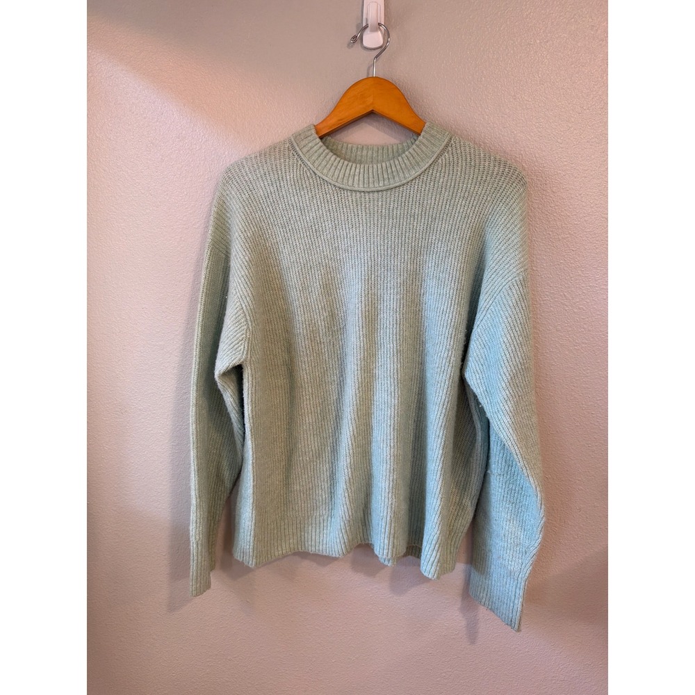 American Eagle Pullover Sweater Womens L Mint Green Ribbed Knit Relaxed Fit